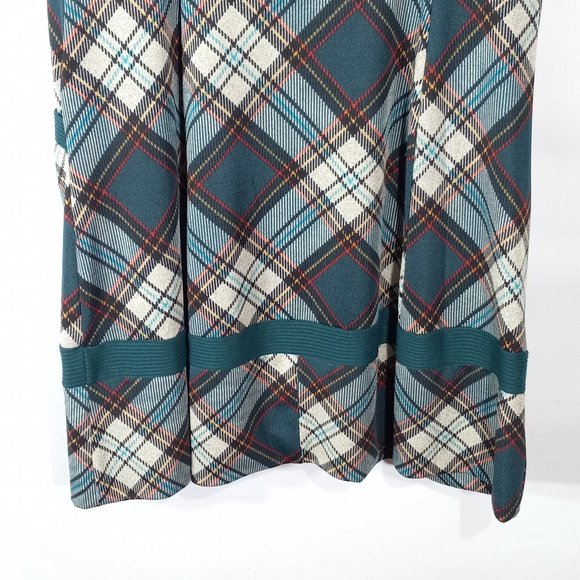 Robbie Bee Signature Sweater Dress Wm Lg Teal Plaid Cowl Turtleneck 3/4 Sleeve - Picture 8 of 12